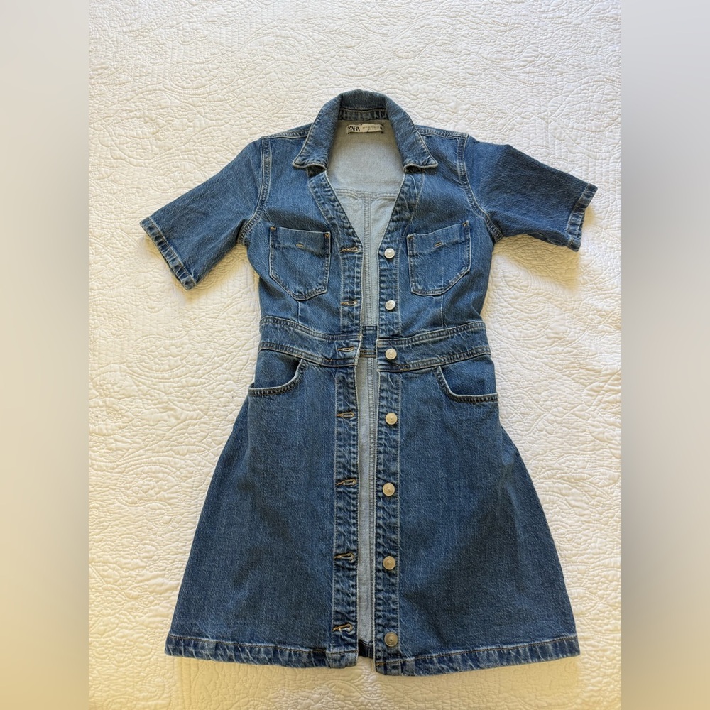 Zara Blue Buttoned A-Line Dress Casual
